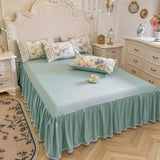 Purpdrank  Korean Princess Style 100% Cotton Bedding Set French Flowers Print Lace Ruffles Duvet Cover Bed Skirt Bedspread Pillowcases 4Pcs