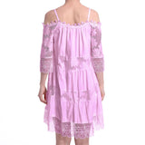 Purpdrank  Off Shoulder Summer Lace Dress Half Sleeve Women Sexy Elegant Casual Loose Sweet A-line Camisole Dress Party Short Mini Dress