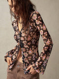 Purpdrank  Print Blouse Women Stand Collar Single Breasted Shirts Long Sleeve Vintage Fashion Top Spring Summer New Female Blouse