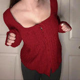 Purpdrank  Casual Solid Sweaters Sweet Loose Square Collar Long Sleeve Knitted Cardigans Women Autumn Winter Streetwear Fashion Ladies