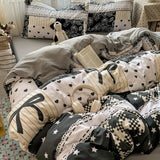 Purpdrank   Cotton and Linen Printing Bedding Set Cartoon Skin-Friendly All-Season Bedclothes Soft Single Quilt Cover Kit with Fitted Sheet