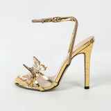 Purpdrank  Luxury Crystal Narrow Band High Heel Sandals Women Fashion Metal Butterfly Decoration Brand Designer Shoes Sexy Party Dress Shoe