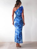 Purpdrank  Summer Fashion New Women's Elegant and Sexy Dress Sleeveless Slant Shoulder Vacation Leisure Bag Hip Tie Dyeing Long Dress