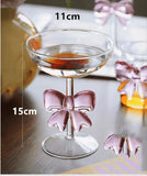 Purpdrank  Pink Bow Glass Decor Glass Cup Goblet Bow Handle Glasses Heat-resistant High Borosilicate Dessert Ice Cream Bowl Festival Gifts