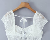 Purpdrank  Sexy White See Through Lace Bra Chest Tank Tops Women Short Sleeve Perspective Hollow Out Push up Back Crop Tank Girl Tee