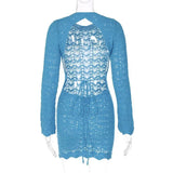 Purpdrank  Sexy Tight Backless Long-sleeved Knitted Hollow Dress European, American Spring, Summer, Autumn and Winter Women's Dress