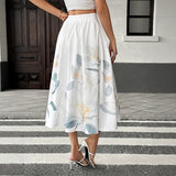 Purpdrank  Vacation Front Button Flower Print Skirt Women's 2025 Summer High Elastic Waist A-line Casual Long Skirts Female
