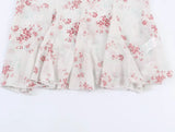 Purpdrank  Spring Summer White Pink Floral Print Flare Cuff Long Sleeve Pullover Shirt Women Bow O Collar Loose Short Blouses Femme Tops