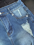 Purpdrank  European and American Summer New Sexy High Waist Tight Piercing High Elasticity Jeans for Women Denim Shorts Plus Size