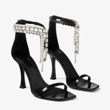 Purpdrank  New Luxury Rhinestones Tassels Women Gladiator Sandals Sexy Ankle Strap Crystal Thin High heels Summer Party Wedding Shoes