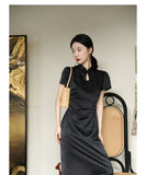 Purpdrank  New Chinese Style Waistband Slimming And Improved Qipao Summer Dress New Women Short Sleeve Long Patry Dress