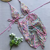 Purpdrank  3Pcs Shiny Bikini 2025 Bandeau Biquini Women Sexy Swimsuit Female Push Up Swimwear Printed Bathing Suit Mesh Skirt Beach Outfits