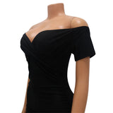 Purpdrank  Sexy Ruched Bodycon Midi Dress Women Elegant Off The Sholder Short Sleeve V-neck Strecth Slim Fit Club Party Dresses Vestidos