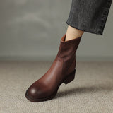 Purpdrank - Women Ankle Boots Thick High Heels 2023 New Autumn Winter Office Lady Genuine Leather Shoes Woman Retro Style Black Boots Women