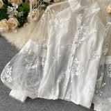 Purpdrank  Womens Tops And Blouses Solid Lace White Shirt For Women Casual Long Sleeve O Neck Embroidery Elegant Spring Female Tunic
