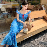 Purpdrank  Summer Chiffon Slim Fit Embroidered Short Sleeve Ruffle Strap Two-Way Dress