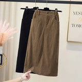 Purpdrank Korean Corduroy Skirts Women High Waist Pocket Autumn Winter Slim Wrap-Around Dress Elegant Fashion Casual Solid Lady Skirt