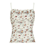 Purpdrank  Prairie Chic Summer Women Floral Camisole Y2K Aesthetic Lace-up Sleeveless Crop Top Cute Streetwear Vintage Tank Top