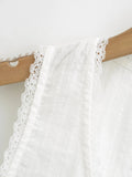 Purpdrank  Summer Plain White Spliced Lace V neck Sleeveless Tank Women Open Buttons Slim Waist Tie Bow Sashes Back Tank Top Crop Tops