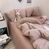 Purpdrank  Ins Light Blue Bubble Washed Cotton Bed Sheet Bedding Set Four Piece Set Four Season Duvet Set Nordic Style Three Piece Set