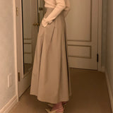 Purpdrank  Vintage Women's Pleated Skirts 2025 New Spring Summer Korea Style High Waist Solid Straight A-line Midi Skirts Female