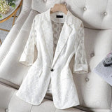 Purpdrank  Summer New Lace Short Thin Hollow Outside Cardigan Suit Jacket Jacket Women White Blazer Women Woman Office Hollow Out