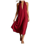 Purpdrank  Women's Halter Neck Deep V Maxi Dress Sleeveless Loose Flowy Long Dress With Pockets Casual Beach Cover Up Dress For Vacation