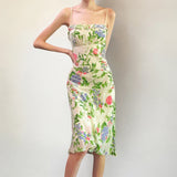 Purpdrank  Holiday Floral Camis Dress Beach Style Slim Slash Neck Sleeveless Midi Dresses For Women Summer Fashion Streetwear Ladies
