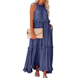 Purpdrank  Ladies' Bohemian Style High Street Summer Large Hem Stacked Long Dress Fashionable Daily Date Sexy Beach Style Pure Color Skirt