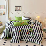 Purpdrank  Cartoon Embroidery Bedding Set Breathable Single Double Comforter Four-Piece Set Pillowcases Bed Linens Room Decor Home Textiles