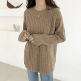 Purpdrank  Women's Korean-Style Loose Pullover Sweater Autumn Winter Vertical Strip Solid Color All-match Lazy Style Outer Wear