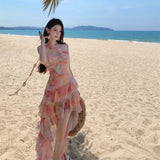 Purpdrank  Vacation Style Dress for Women Summer New Irregular Ruffle Short Dress Strapless Dress