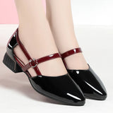 Purpdrank  Soft Leather Sandals Women Spring Summer Fashion Pointed Tip Single Shoes Low-Heel Hollow Buckle Ventilate Office Gentle