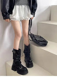 Purpdrank  Retro Mid-Calf  Boots Women's Long Boots Thi Bot ort Boots Korean Sle Spring Autumn Season Flat Heel PU Material