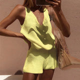 Purpdrank  Spring Casual Solid Knit 2 Piece Set Sexy Deep V Neck Vest Top And Shorts Outfit New Summer Beach Vacation Women's Suit Harajuku