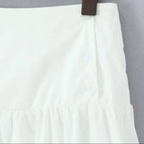 Purpdrank  New Holiday Buttons Low Waist Midi Long Skirt Women Spliced Ruched Wood ears Swing A-lined Skirts Boho Yellow White