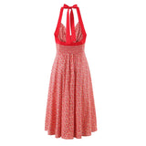 Purpdrank  Lady Sleeveless Pleated Swing Party Dress Fashion Backless Floral Printed Halter Dress Summer New Beach Vacation Slim Maxi Dress