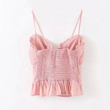 Purpdrank  sexy sleeveless deep v ncek strap crop top women beach Wear vintage cotton pink tops button up Camis boho casual Summer blusas