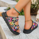 Purpdrank  Women's Summer Bohemian Style Slippers Fashion Double Buckle Platform Sandals Woman Colorful Embroider Thick Sole Beach Slides