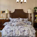 Purpdrank  Premium 600TC Egyptian Cotton Flowers Print Bedding Set Queen King Size Duvet Cover Set Flat/Fitted Bed Sheet Pillowcases 4Pcs