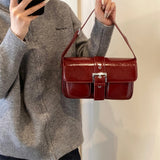 Purpdrank  Retro Women Bags Belt Buckle Design Single Shoulder Bag Flap Shape Pure Color Casual Street Underarm Satchels Latest