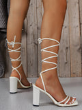 Purpdrank  New Summer Elegant Strap Solid Color Square Toe High Heels Open Toe Fashion Sexy Banquet Women's Shoes Wedding Bridesmaid Shoes