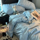 Purpdrank  INS Girls Blue Bedding Set - Cooling Ice Silk, Double-Sided (Duvet Cover + Pillowcases & Quilt Cover) Summer Comfort