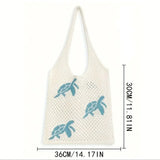 Purpdrank  Casual Cartoon Turtle Knitting Shoulder Bag Hollow Large Capacity Beach Bag Knitted Beige Brown Underarm Bag Vacation