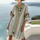 Purpdrank  Women's Elegant Hight Waist Loose Party Dress Summer Casual Holiday Mini Dresses Fashion V-neck Half Sleeve Bohemian Dress