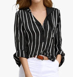Purpdrank  Simple Blouse Women V Neck Striped Shirts Long Sleeve Vintage Fashion Top Spring Summer New Casual Female Blouse