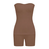 Purpdrank  Europe Women's Fashion Knitted Pit Strip Summer Solid Color Fashion Casual Suit 2 Pieces Matching Suit Tracksuits