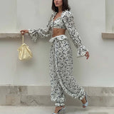 Purpdrank  Sexy V-neck Exposed Navel Set and Long Pants 2pc Set Fashion Street Wear Holiday Suit Spring Summer Floral Print Women's Outfit
