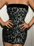 Purpdrank  Sexy Strapless Sleeveless Slim Party Dress Vintage Leopard Print Wrap Hip Dress Women Fashion Double-layer Corset Bodycon Dress