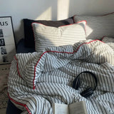 Purpdrank  Ins Nordic Minimalist Style Green Strip Bedding Sheet Duvet Cover Set Home Luxury Bedding Set Bed Sheets Comfortable Bedspread